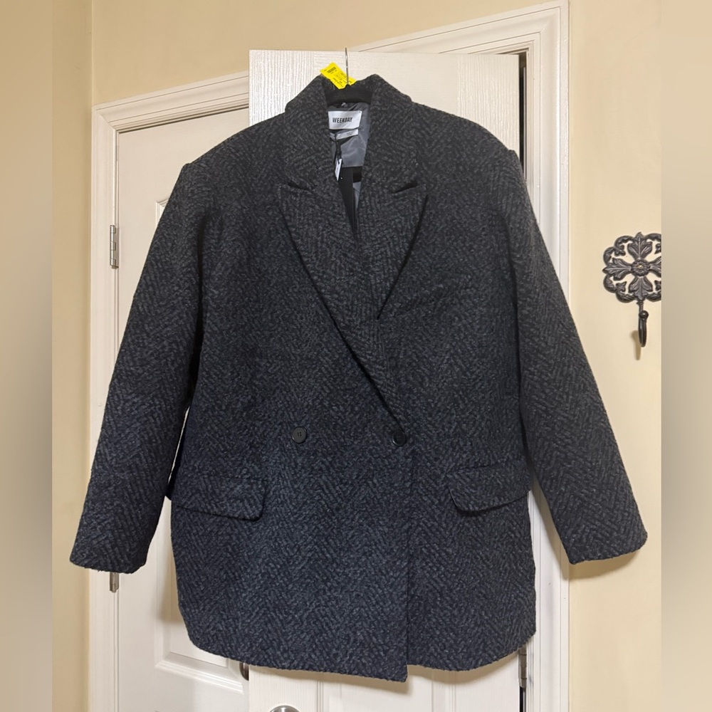 Weekday Carla Wool Blend Jacket Double-Breasted in Dark Gray Size EUR 42/UK 14